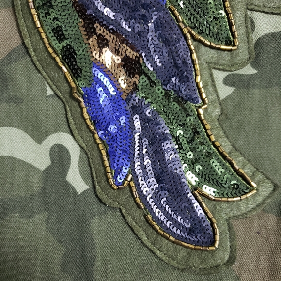 ZARA Camo Sequin Beaded Birds Jacket - Picture 15 of 16
